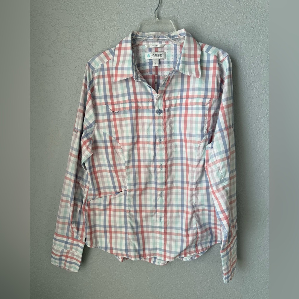 Coolibar Plaid Women's Long Sleeve Fishing Sun Shirt Size L